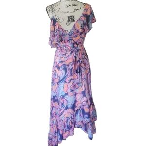 Lilly Pulitzer Mariana Pink and Purple Asymmetrical One Shoulder Sundress XS